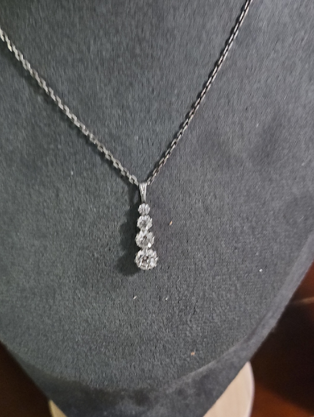 Silver Cubic Zirconia Drop Pendant Necklace - White